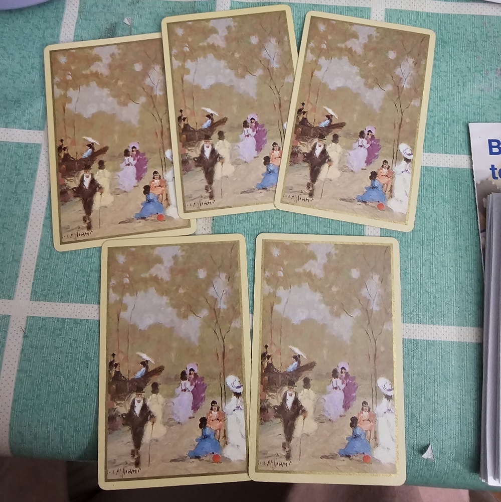 5 vintage brown background painting playing cards